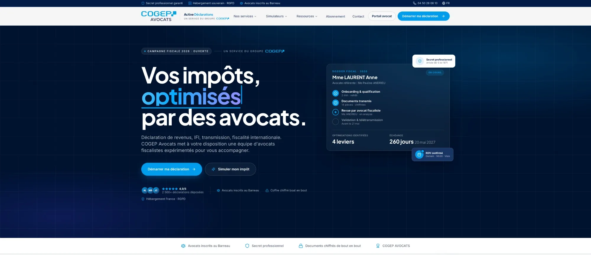 Active Déclarations : page d'accueil du simulateur fiscal